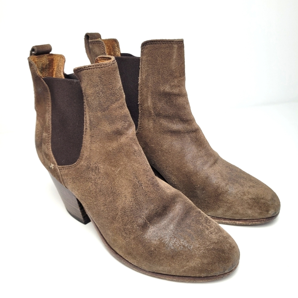 RAG & BONE ANNE BROWN TAUPE LEATHER STACKED HEELED BOOTS 38.5